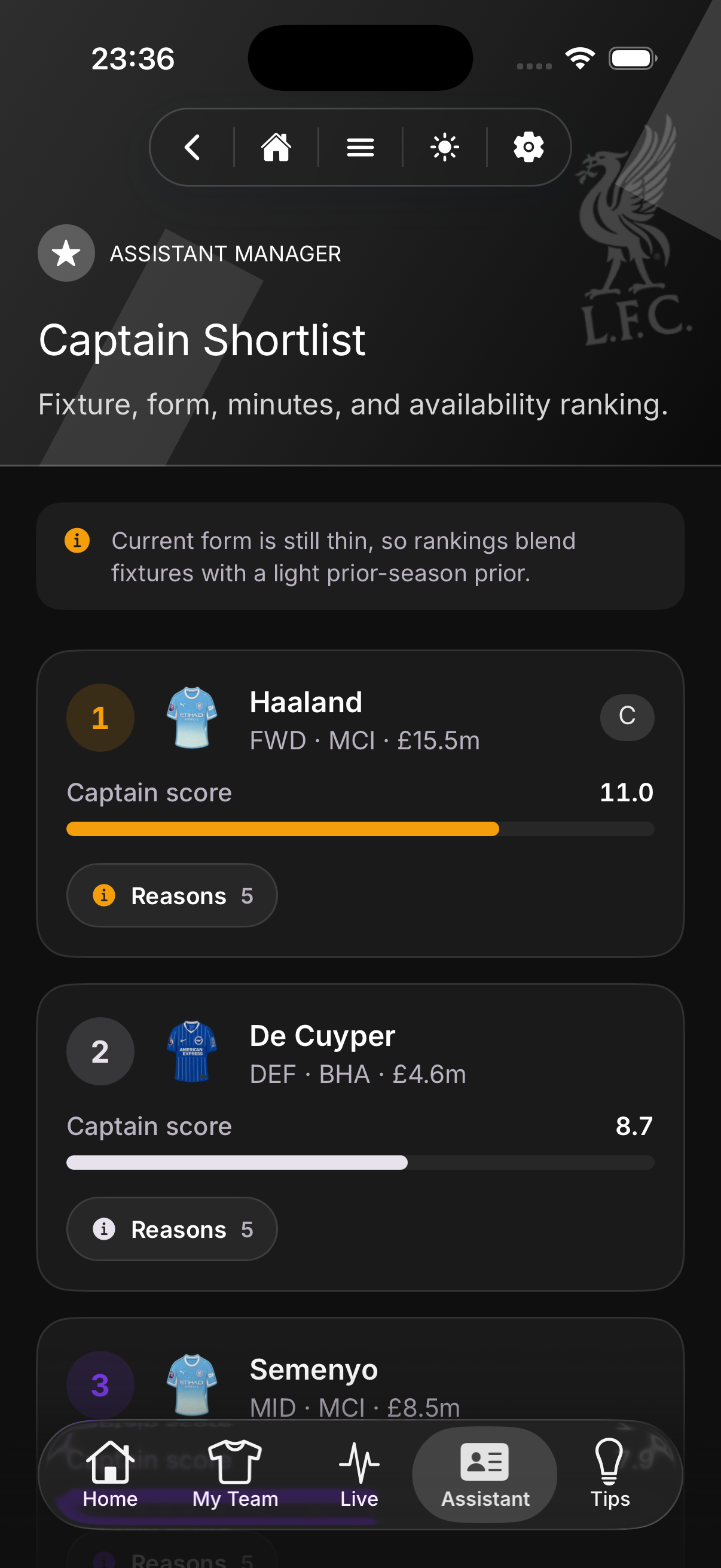 Meta FPL captain screen for choosing captain and vice-captain.