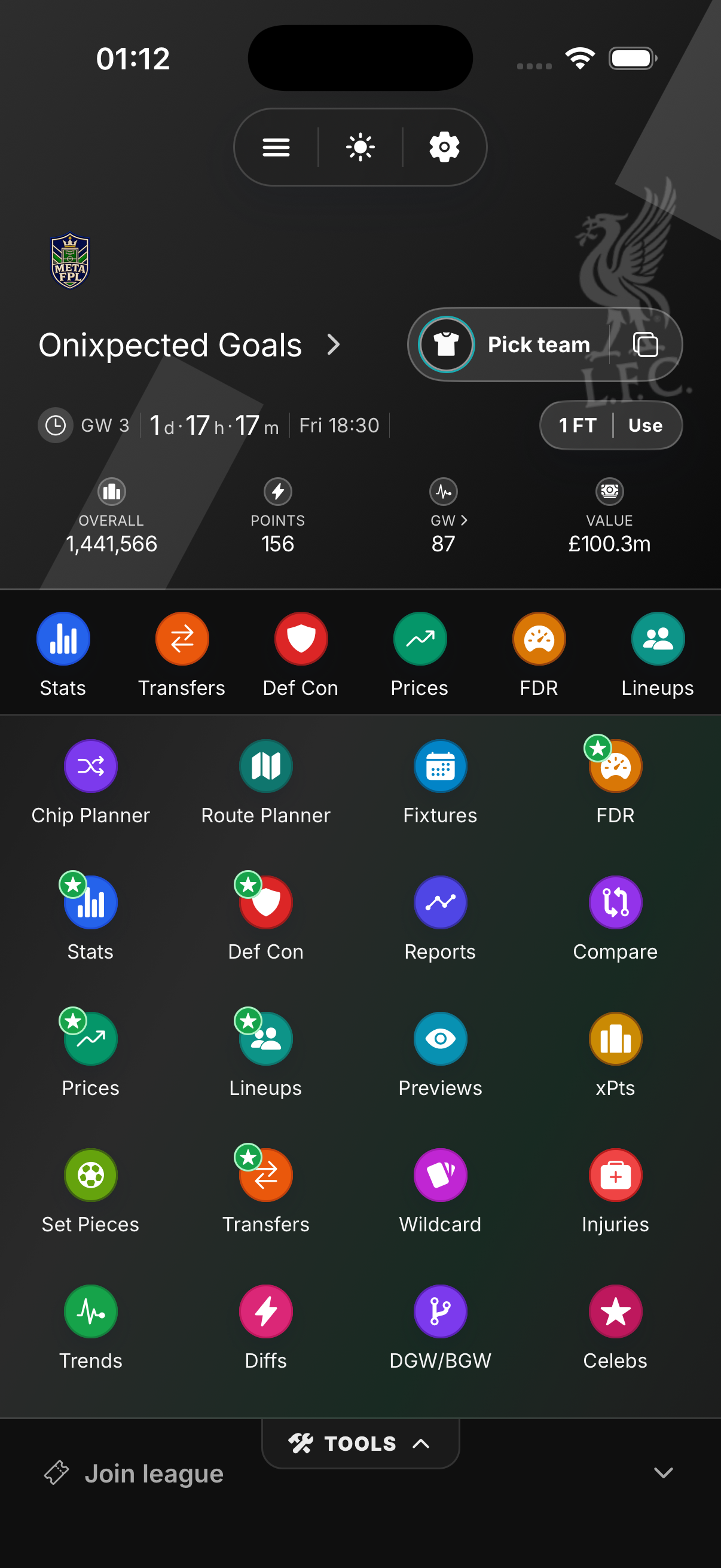 Meta FPL tools screen with transfers, prices, fixtures, lineups, and the rest of the toolkit in one place.